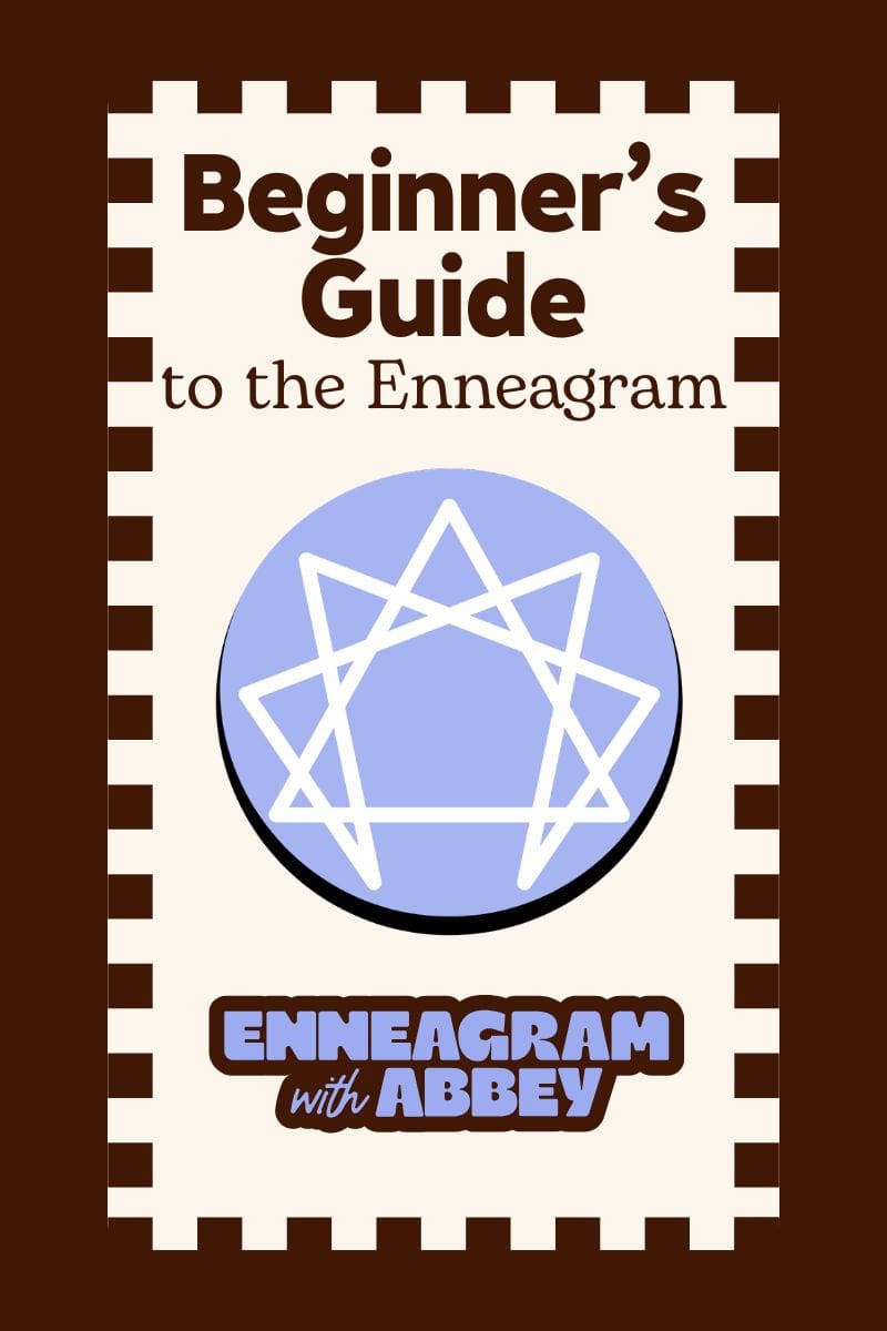 Graphic titled “Beginner’s Guide to the Enneagram” featuring a large Enneagram symbol in a blue circle, on a cream background with a brown border and “Enneagram with Abbey” at the bottom.
