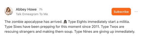 A screenshot from Abbey Howe's substack "Talk Enneagram to Me"