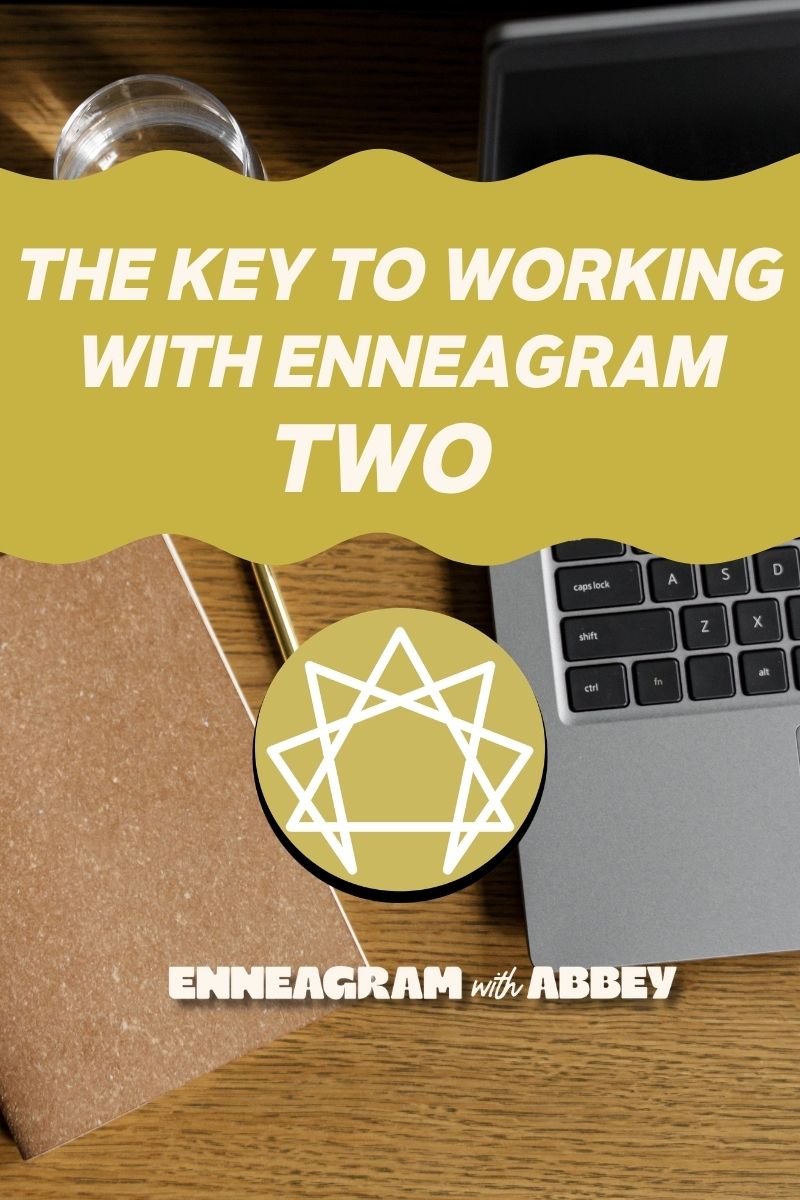 The key to working with Enneagram Type Two with notebook, coffee, laptop, and Enneagram symbol