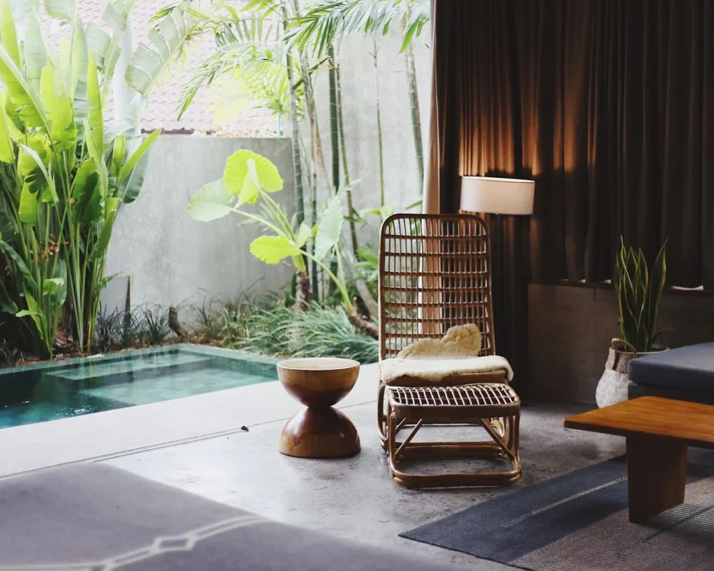 Zen Enneagram Five interior design with natural textures and calming indoor‑outdoor flow