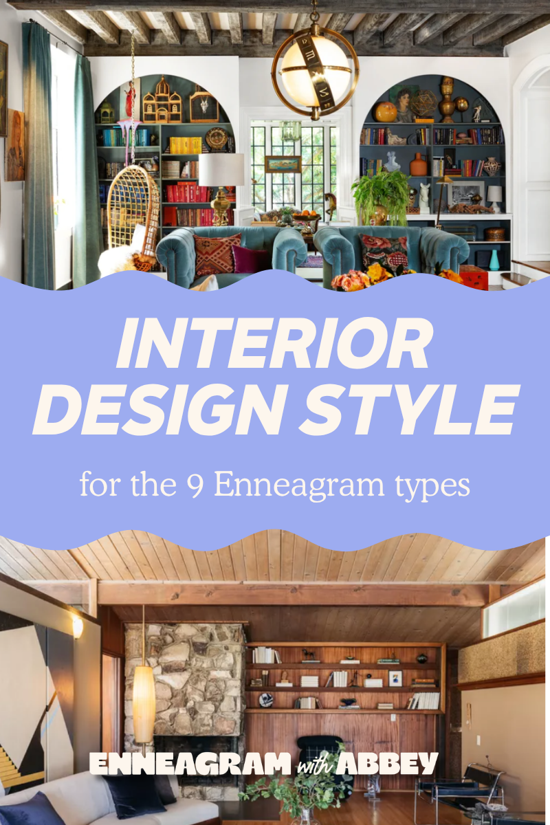Collage showing two contrasting rooms to illustrate Enneagram interior design styles for all nine types