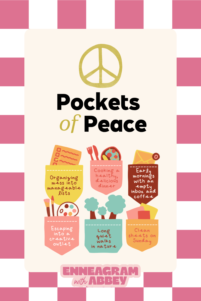 Colorful illustrated pockets showing calming rituals that represent Enneagram pockets of peace for every type.