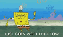 This gif of Spongebob Squarepants just "going with the flow" is representative of how Enneagram type 9s are very go with the flow people.