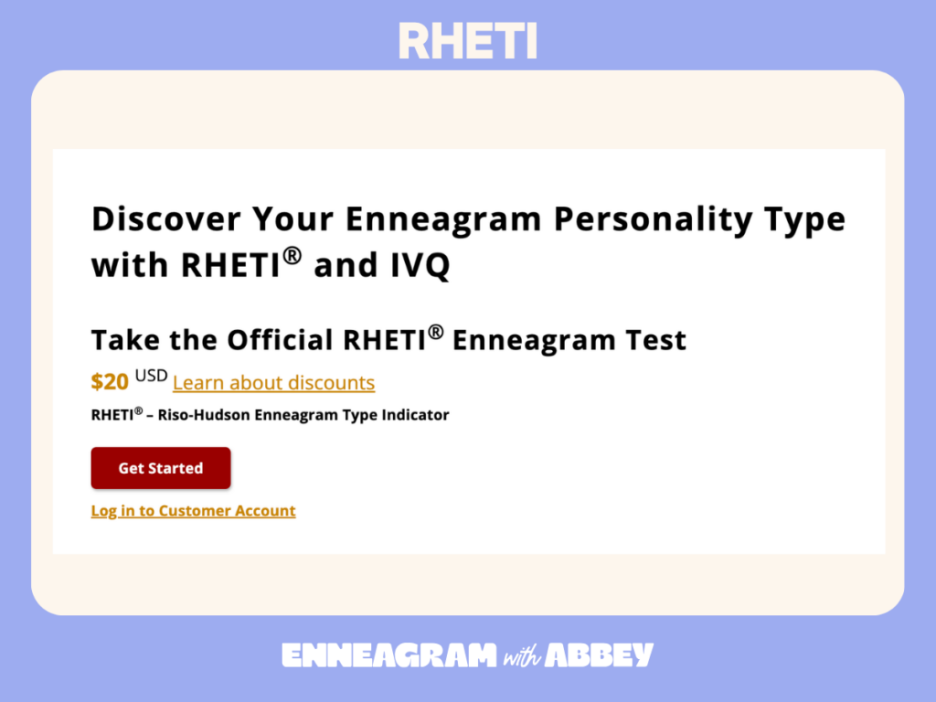 Screenshot of the official RHETI Enneagram test page from the Enneagram Institute.