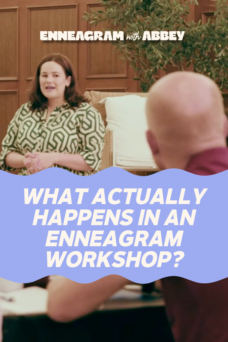 Abbey Howe leading an Enneagram workshop with a team, with text reading “What Actually Happens in an Enneagram Workshop?”