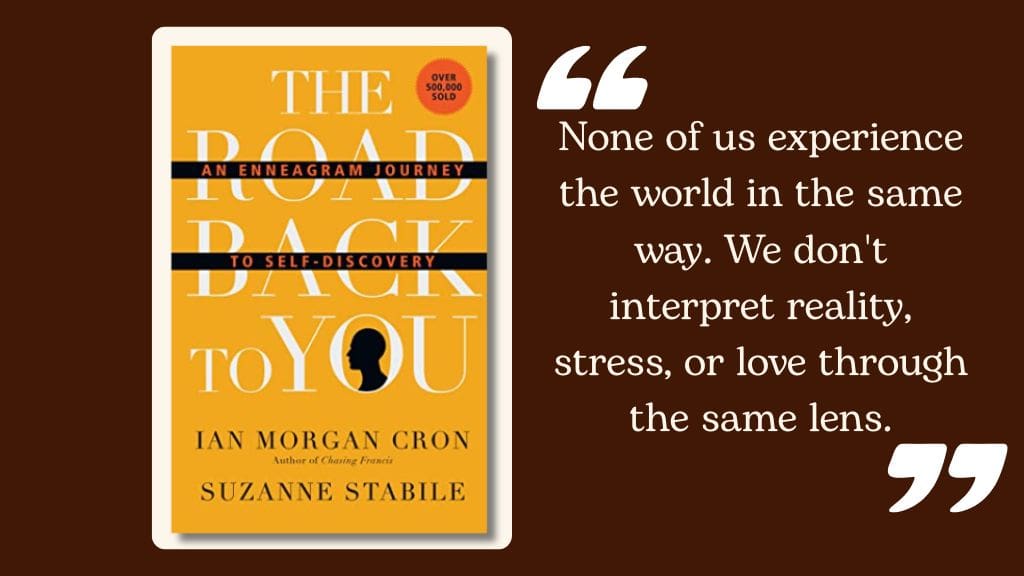 Bright yellow book cover of The Road Back to You by Ian Morgan Cron and Suzanne Stabile with quote about experiencing the world through different lenses.